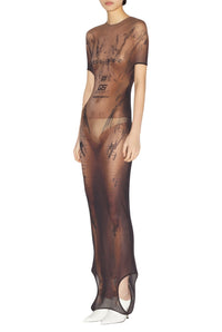 Robe JPG x Shayne Oliver imprimée en tulle - Dark Nude & Black