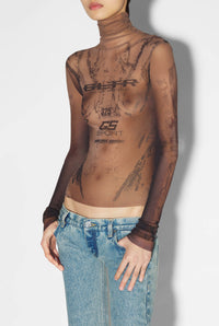 Top unisexe JPG x Shayne Oliver imprimé en tulle - Dark Nude & Black
