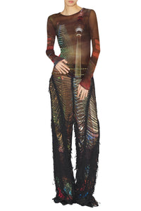 Top JPG x Shayne Oliver imprimé en tulle - Brown & Green & Blue