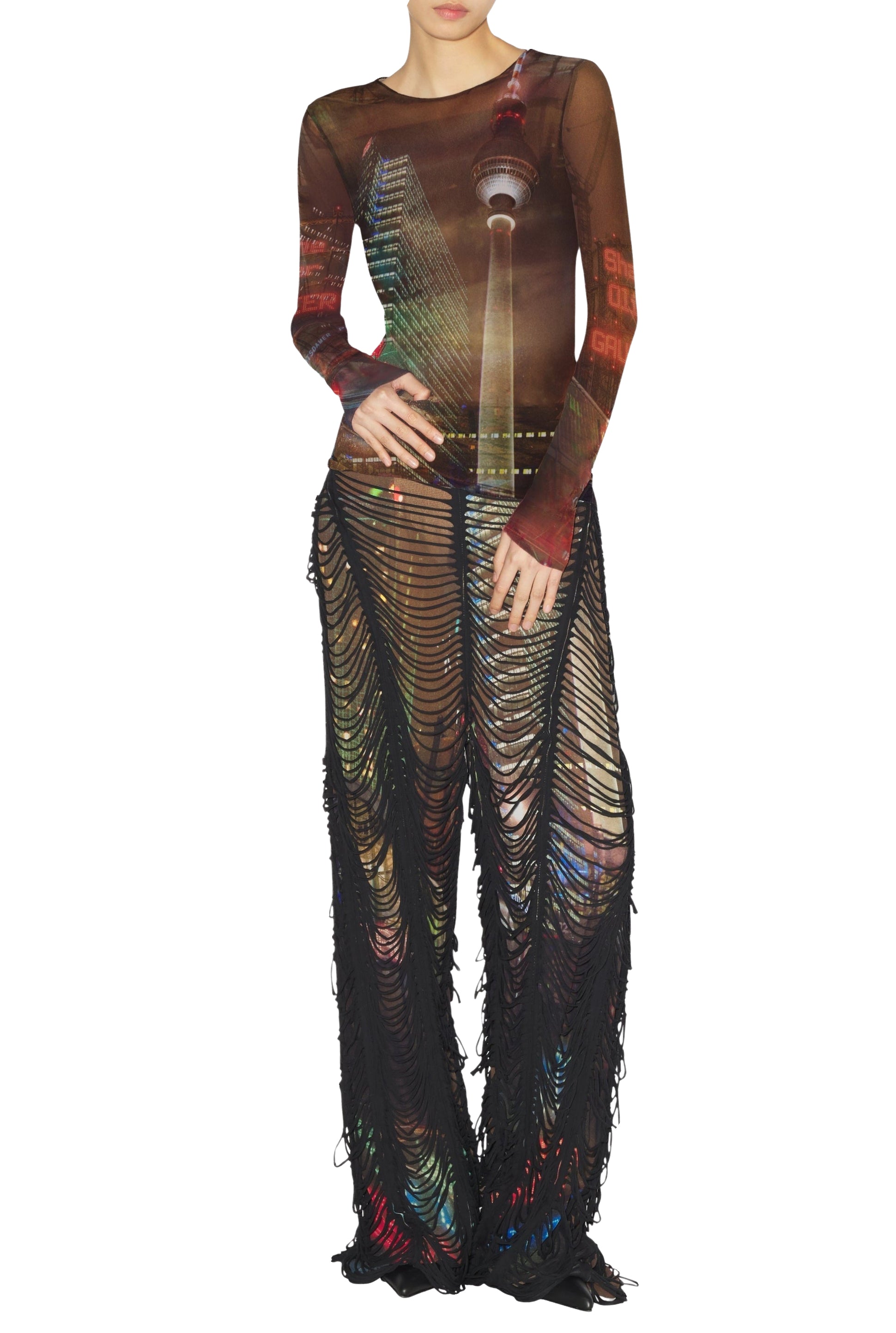 Top JPG x Shayne Oliver imprimé en tulle - Brown & Green & Blue