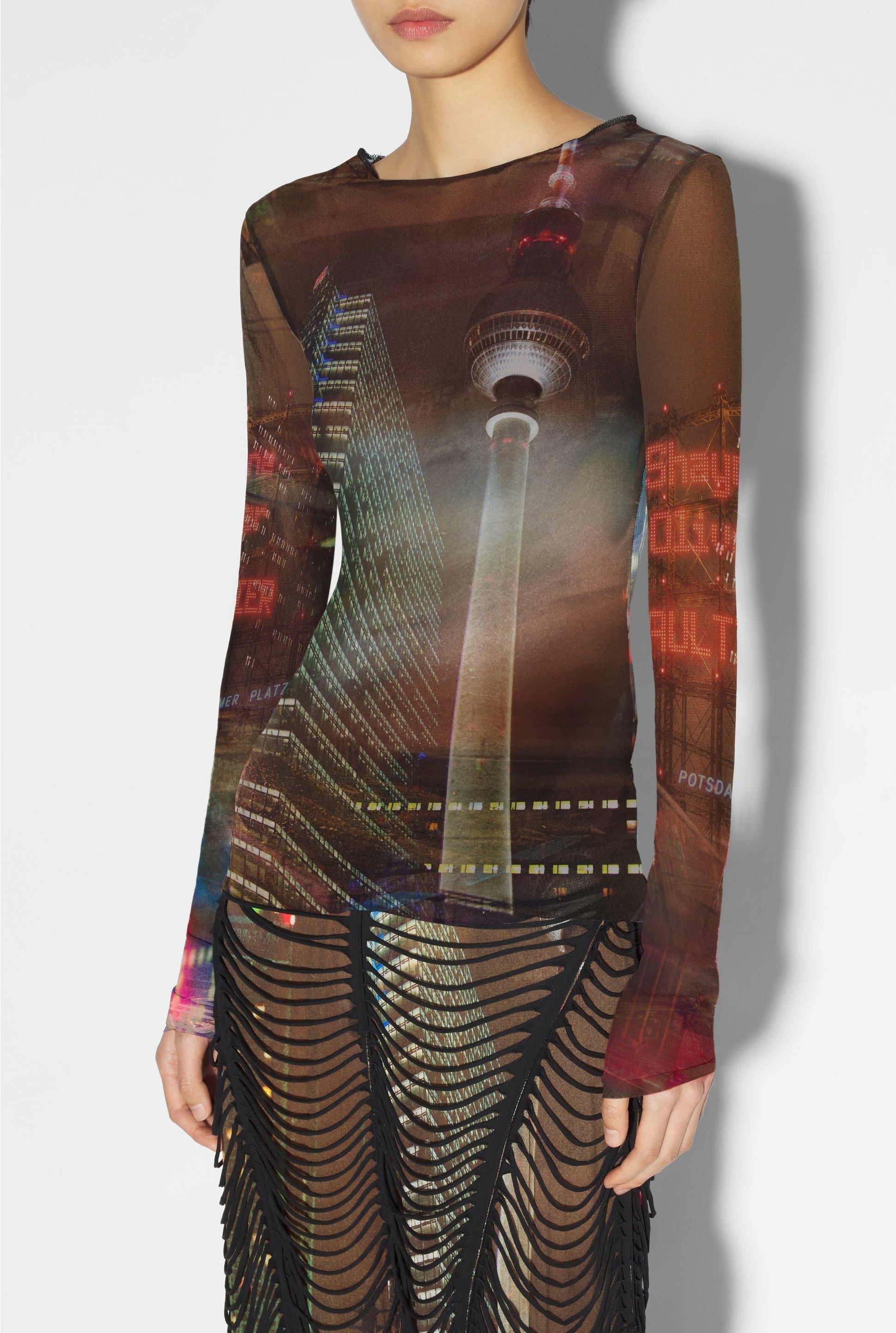 Top JPG x Shayne Oliver imprimé en tulle - Brown & Green & Blue