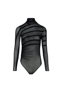 Long-sleeved tulle bodysuit - Black & Black