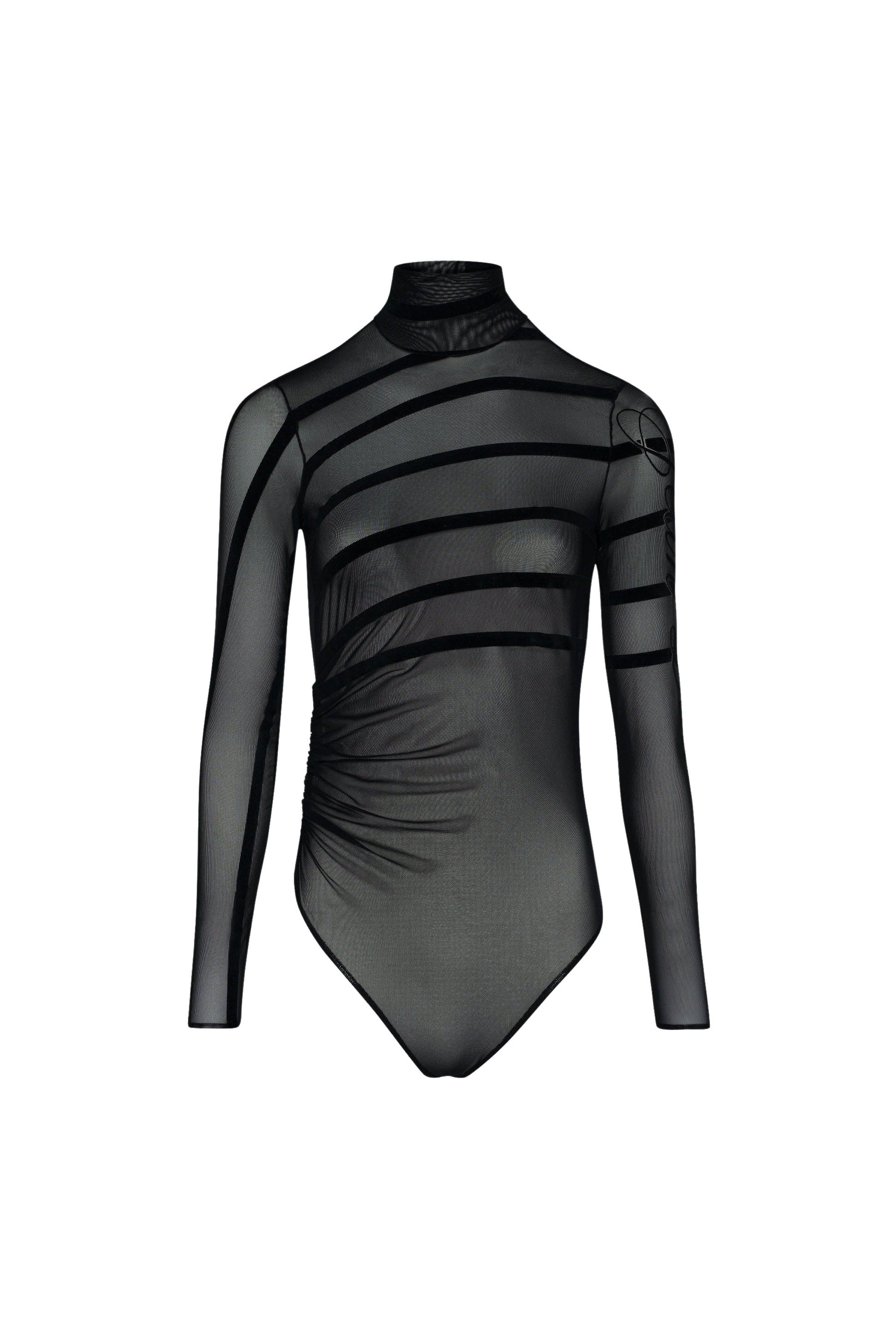 Long-sleeved tulle bodysuit - Black & Black