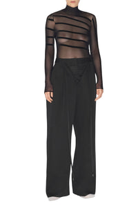 Long-sleeved tulle bodysuit - Black & Black
