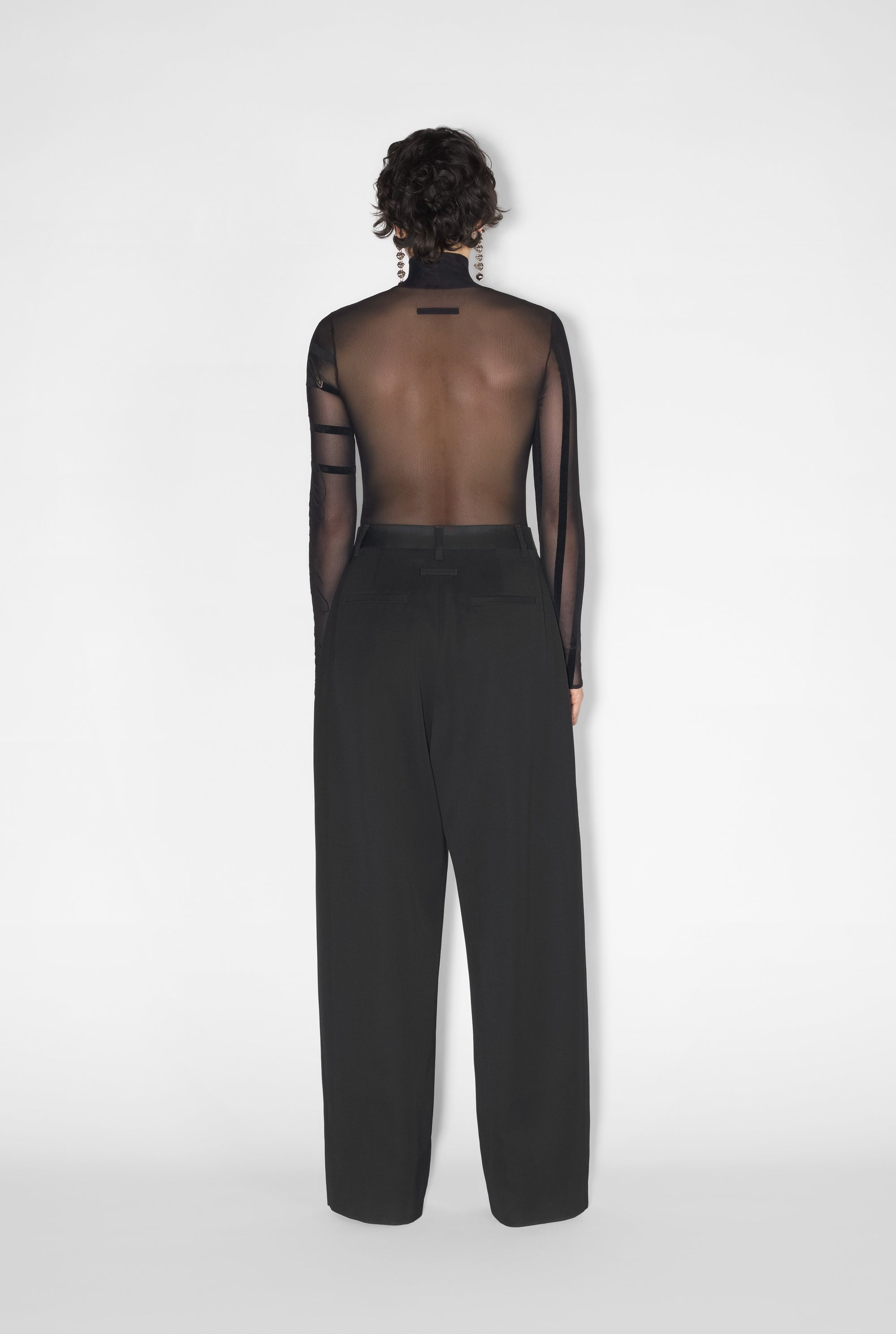 Long-sleeved tulle bodysuit - Black & Black