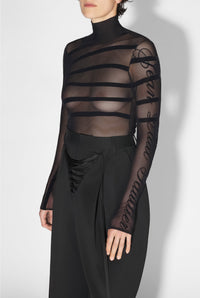 Long-sleeved tulle bodysuit - Black & Black