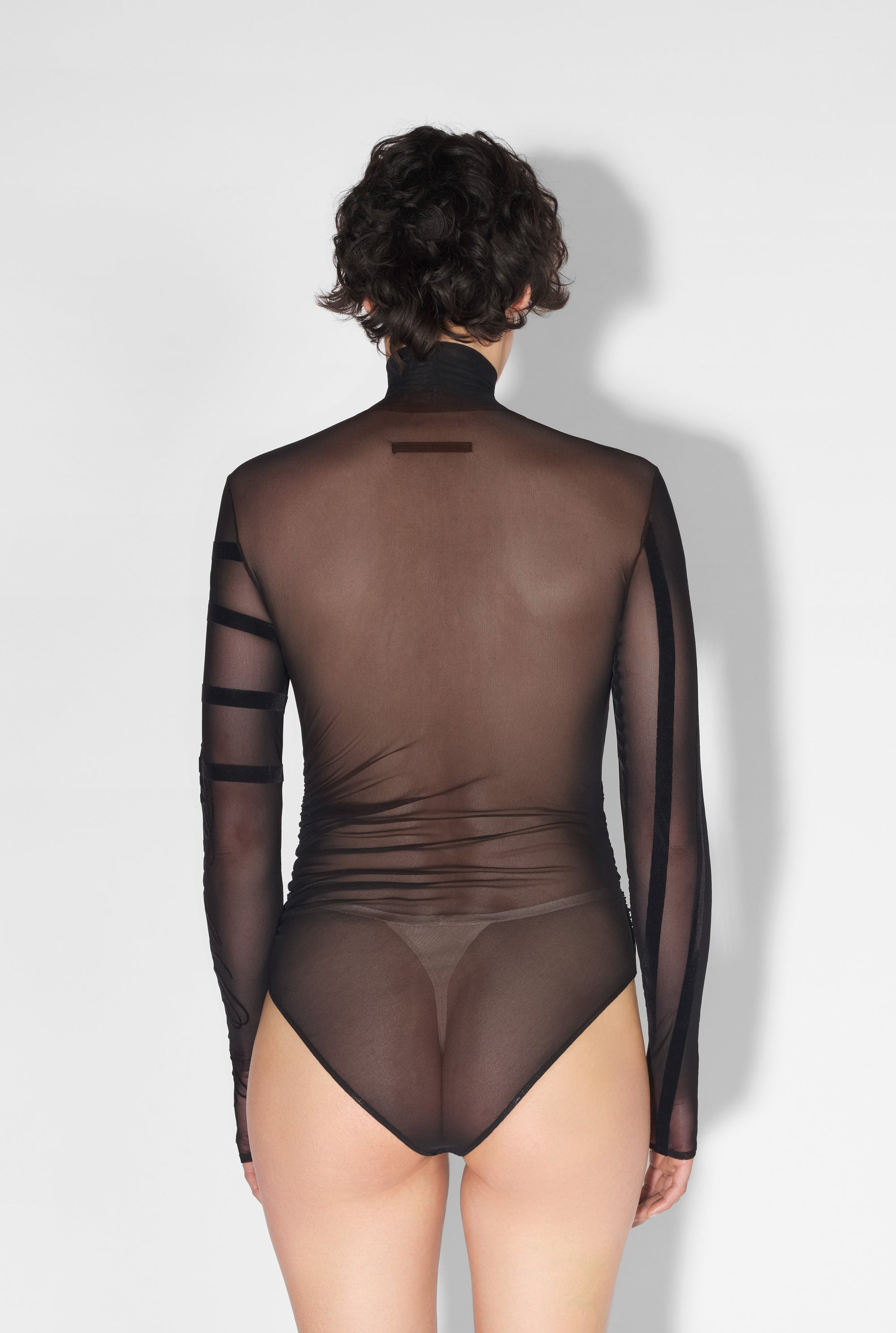 Long-sleeved tulle bodysuit - Black & Black