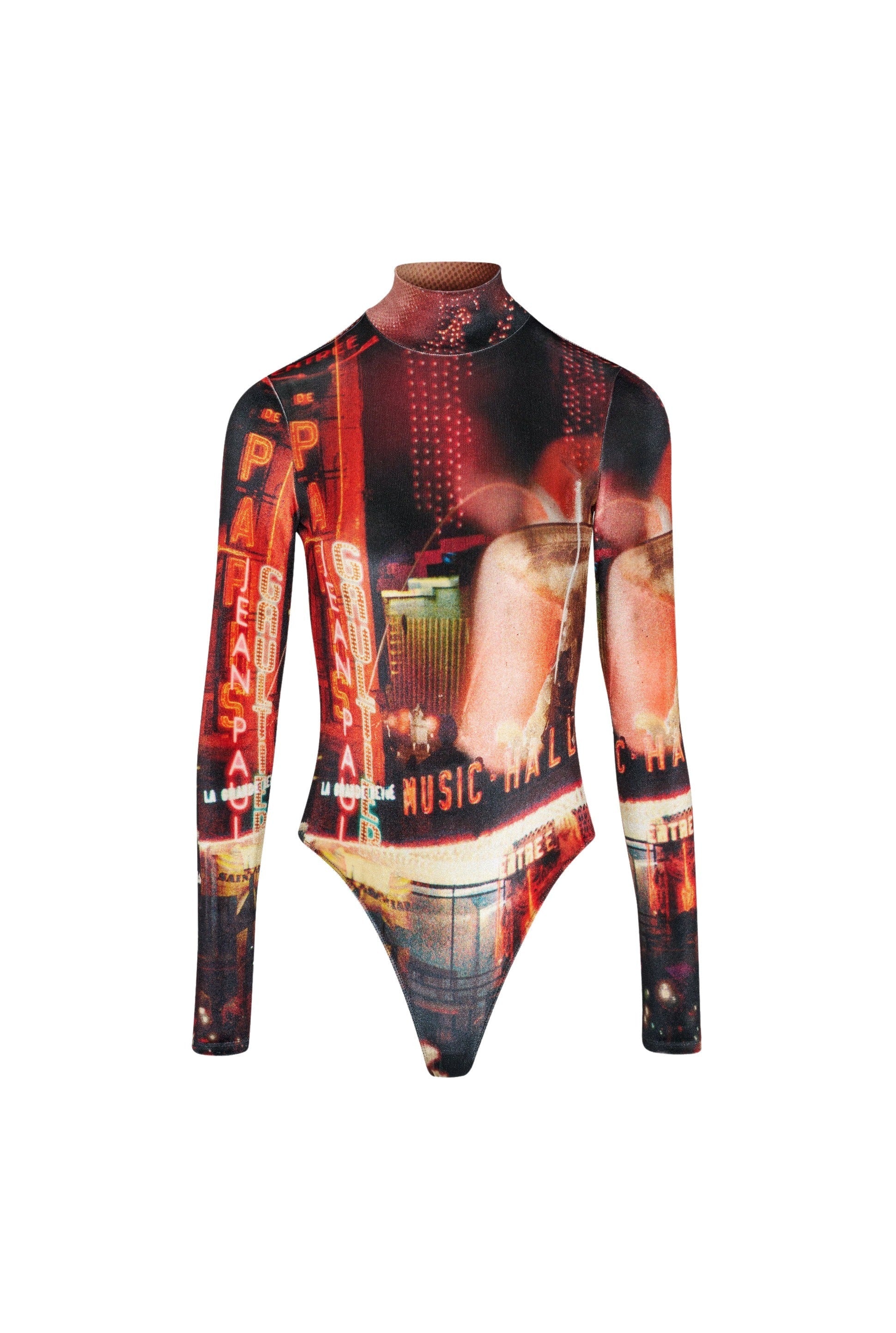 Body à col roulé imprimé en velours - Black & Red & Orange