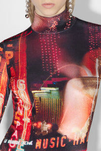 Body à col roulé imprimé en velours - Black & Red & Orange