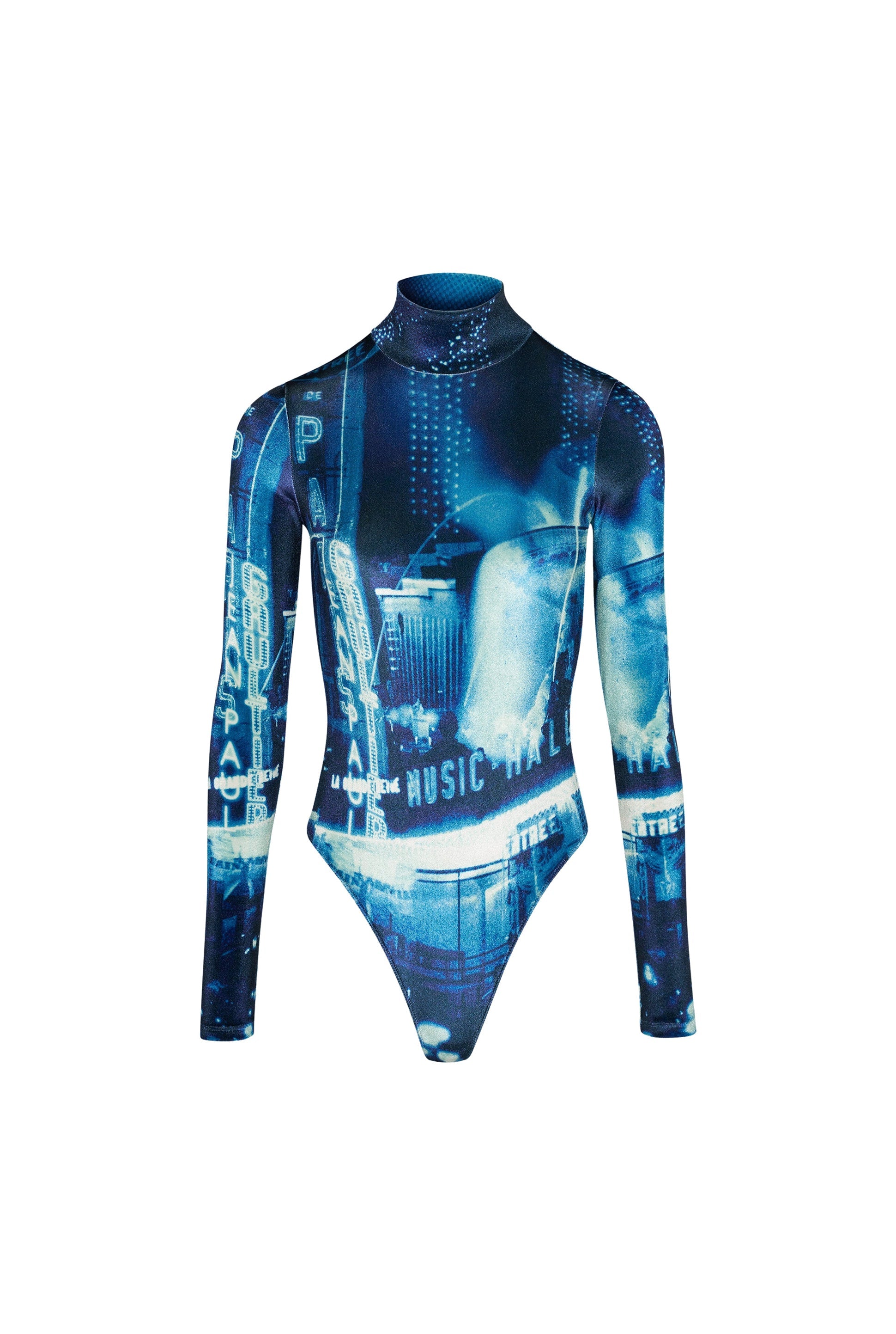 Body à col roulé imprimé en velours - Navy & Lightblue