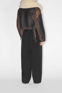 Blouson zippé et fourré en cuir - Vintage Brown