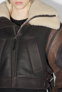 Blouson zippé et fourré en cuir - Vintage Brown