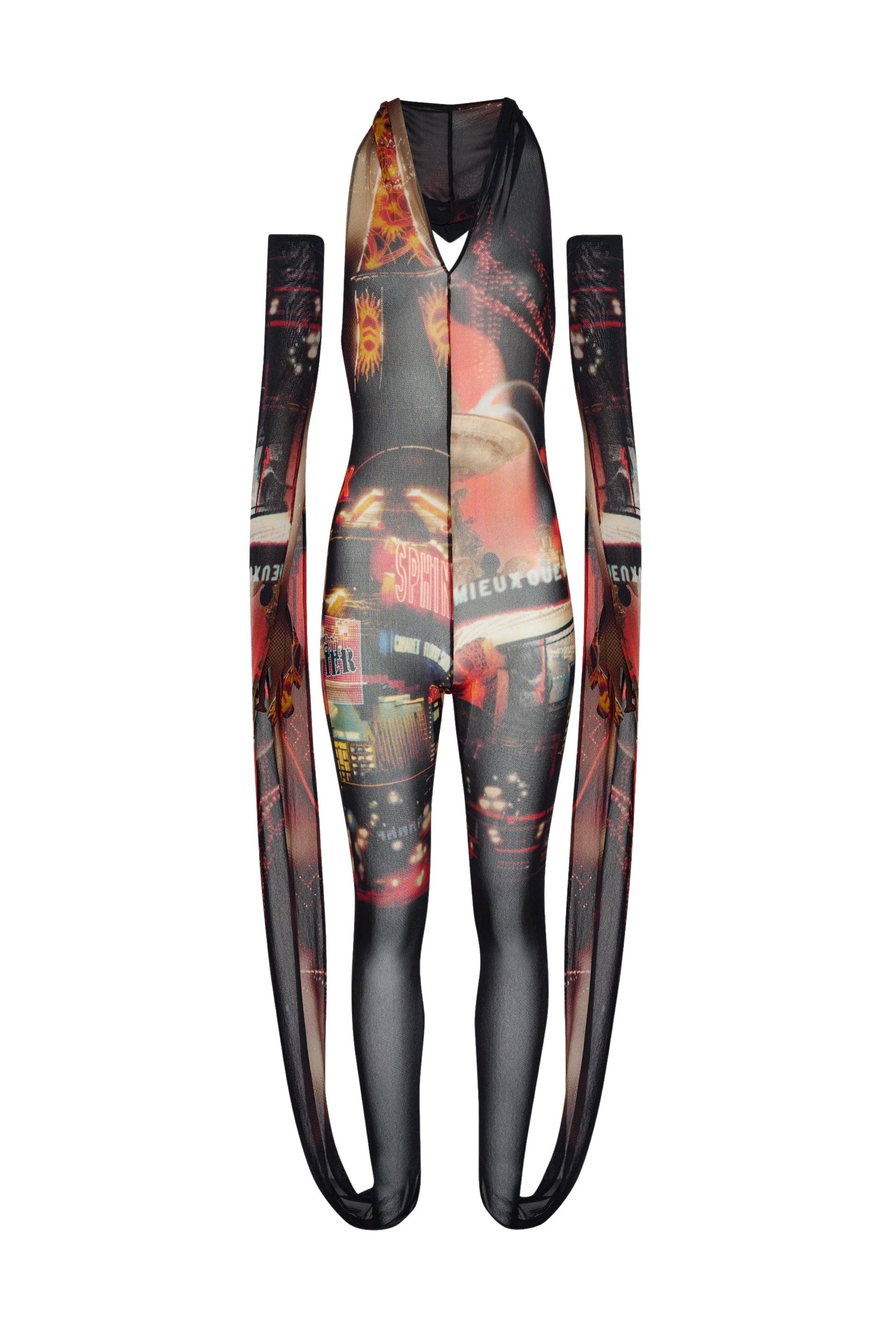 Combinaison imprimée en tulle - Black & Red & Orange