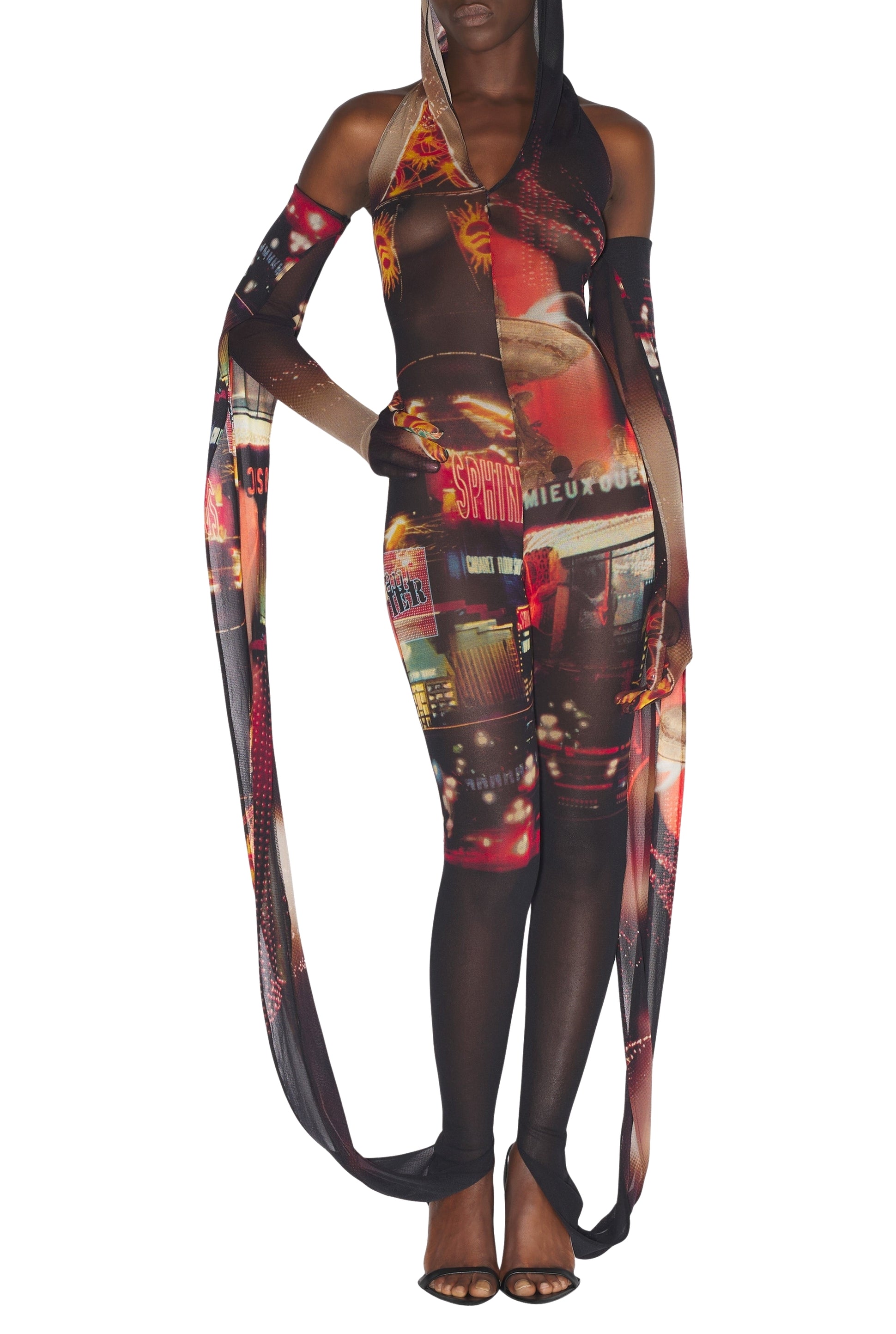 Combinaison imprimée en tulle - Black & Red & Orange