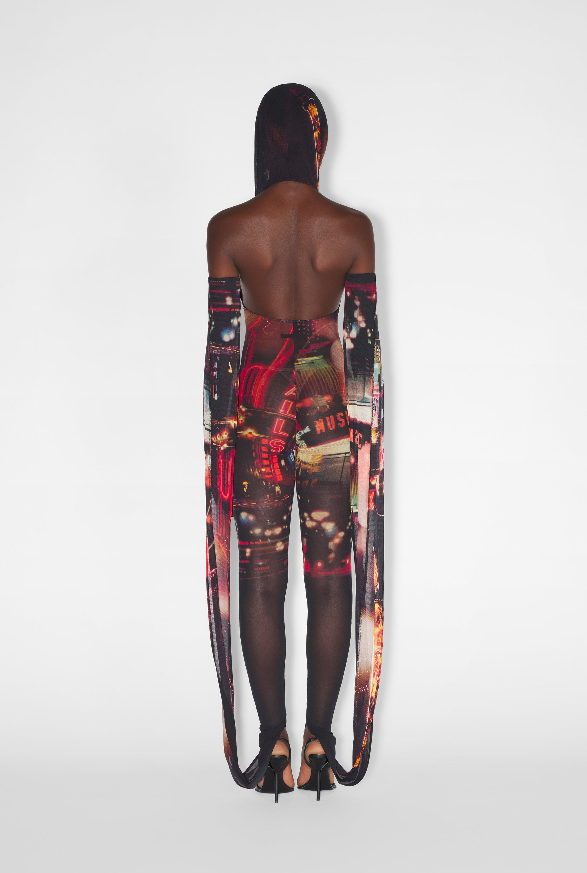 Combinaison imprimée en tulle - Black & Red & Orange