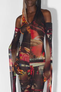 Combinaison imprimée en tulle - Black & Red & Orange