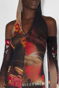 Combinaison imprimée en tulle - Black & Red & Orange