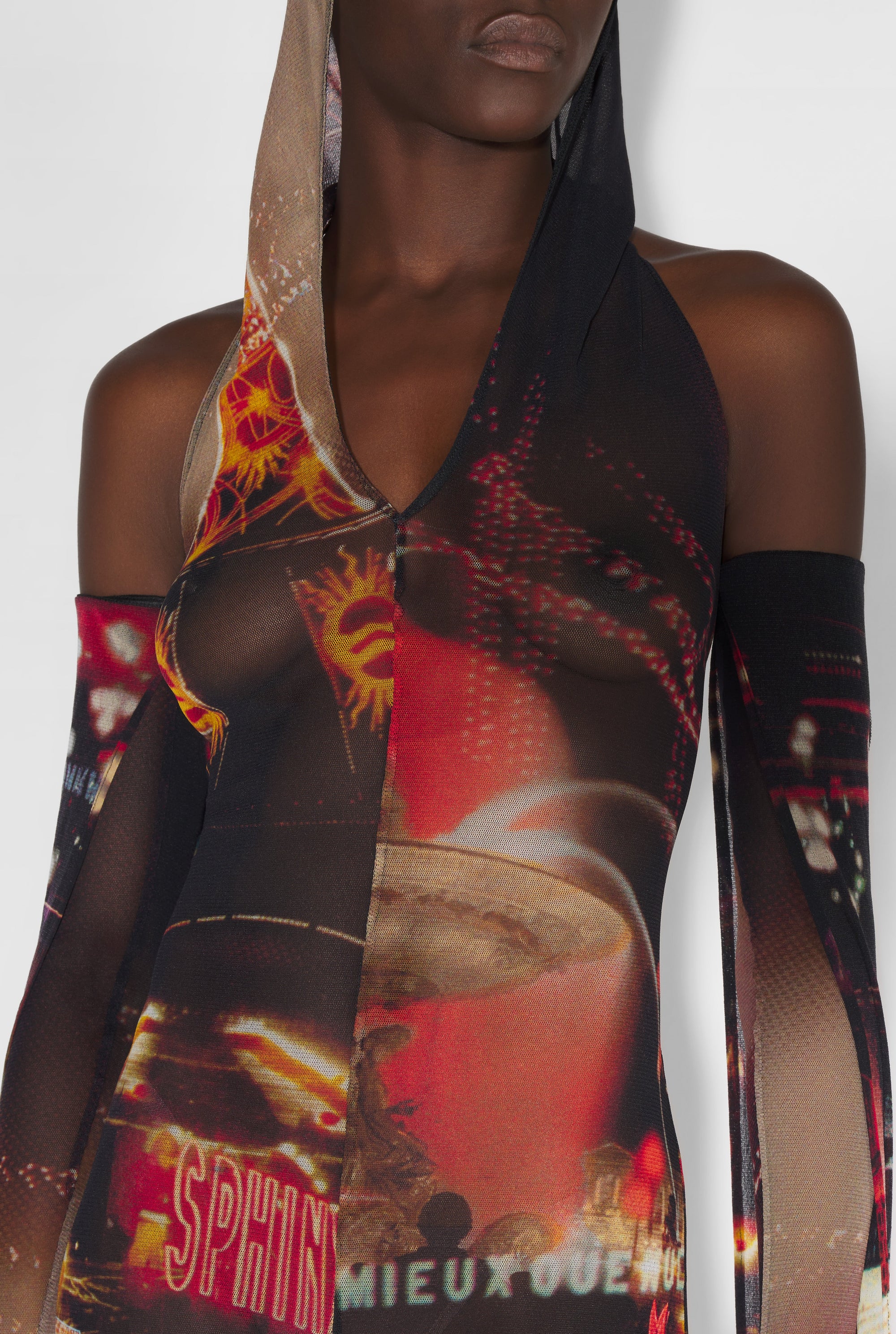 Combinaison imprimée en tulle - Black & Red & Orange