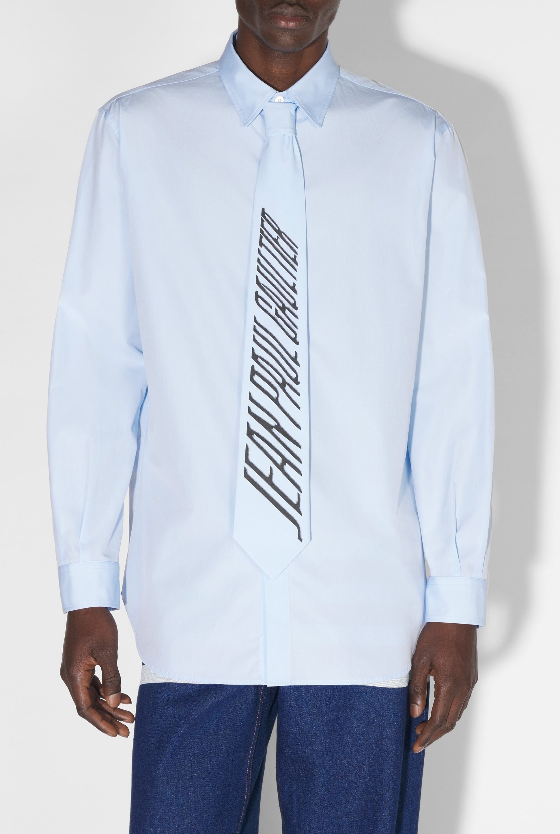 Chemise imprimée avec cravate - Baby Blue & Black