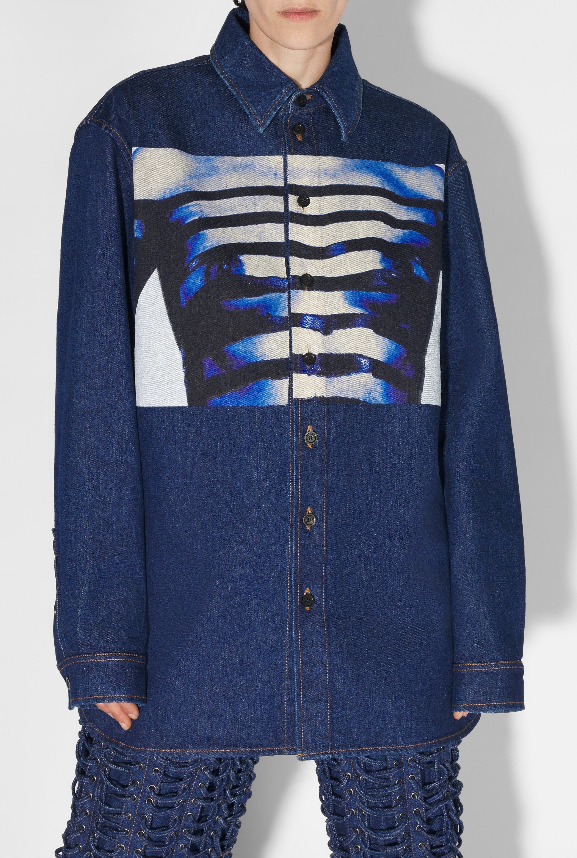 Chemise marinière imprimée en denim - Indigo & Light Blue