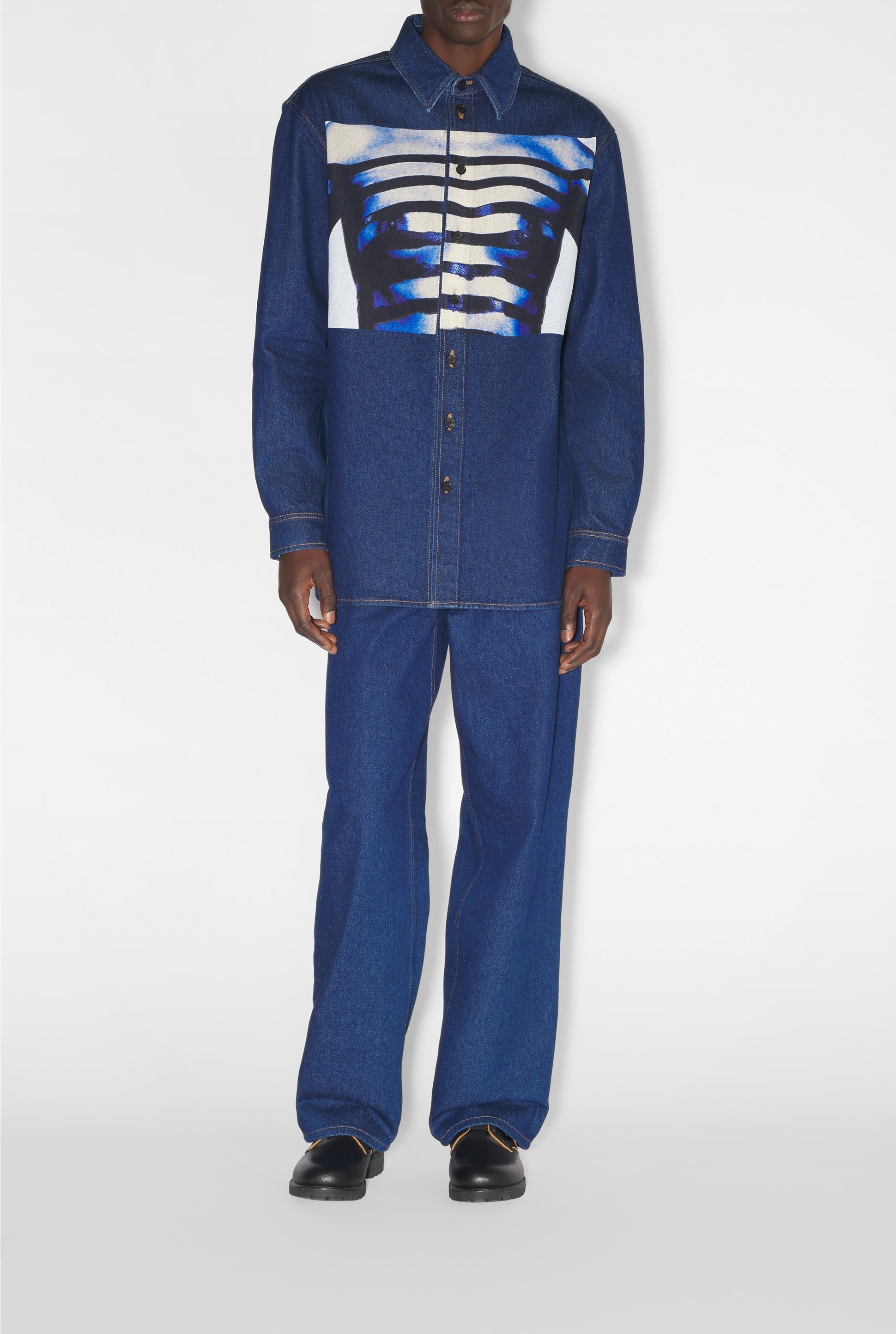 Chemise marinière imprimée en denim - Indigo & Light Blue