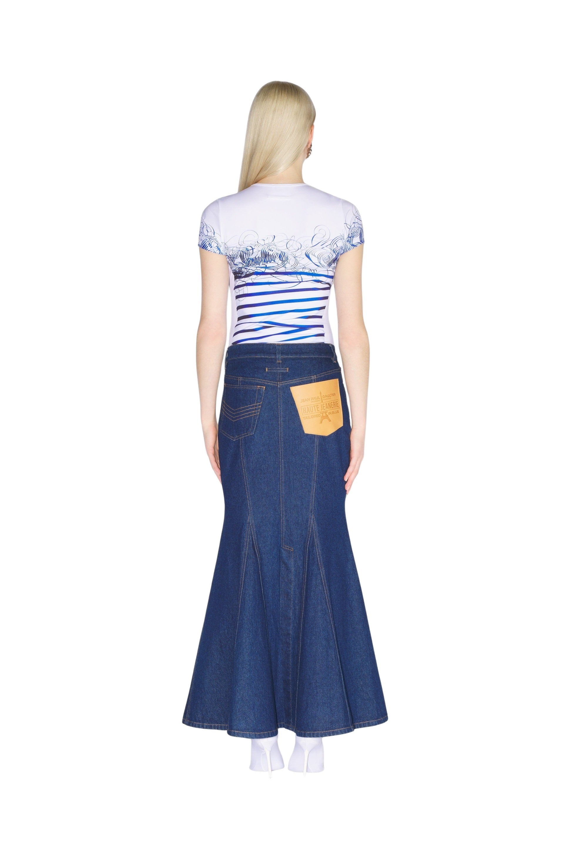 Jupe cintrée à poches en denim - Indigo
