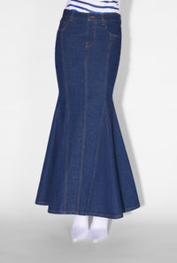 Jupe cintrée à poches en denim - Indigo