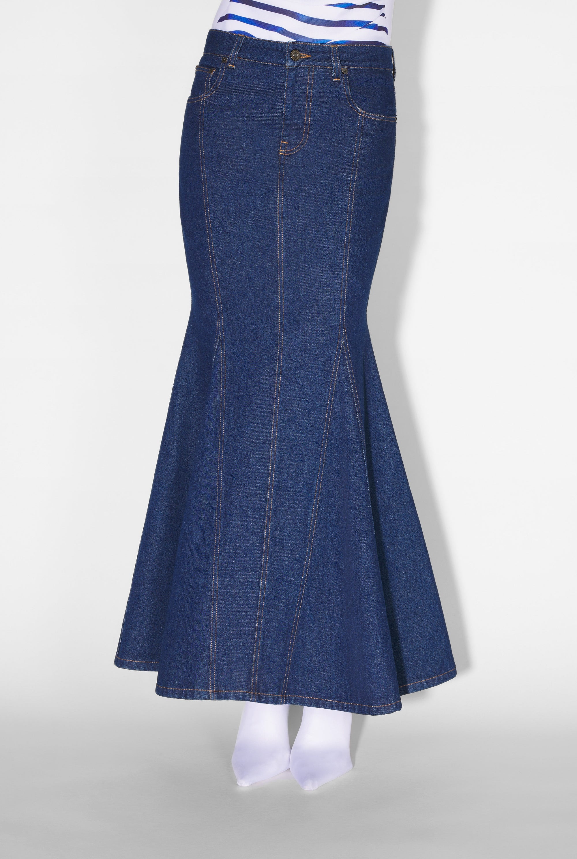 Jupe cintrée à poches en denim - Indigo
