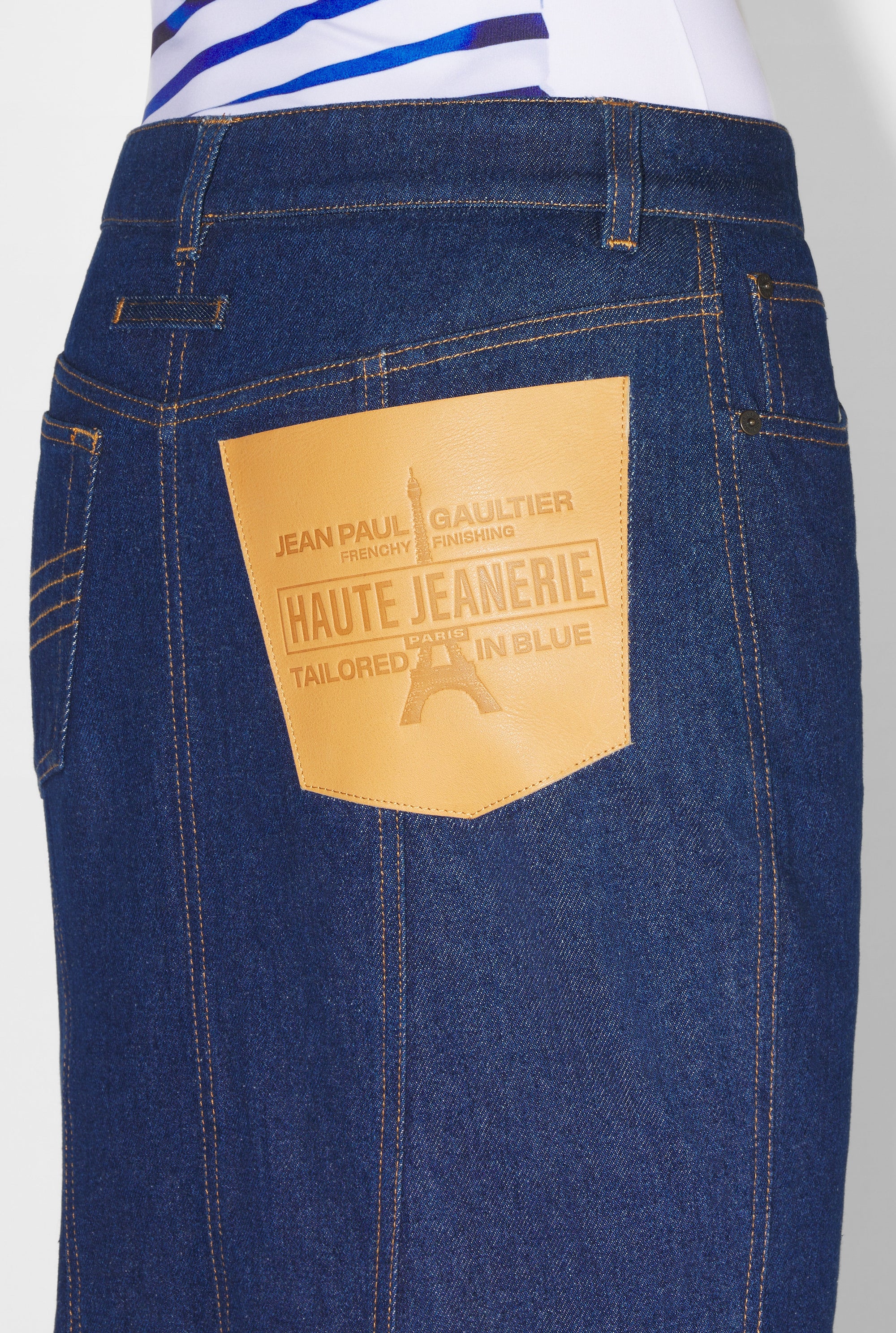 Jupe cintrée à poches en denim - Indigo