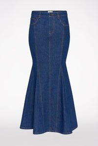 Jupe cintrée à poches en denim - Indigo