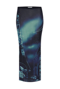 Jupe imprimée en tulle - Navy & Lightblue