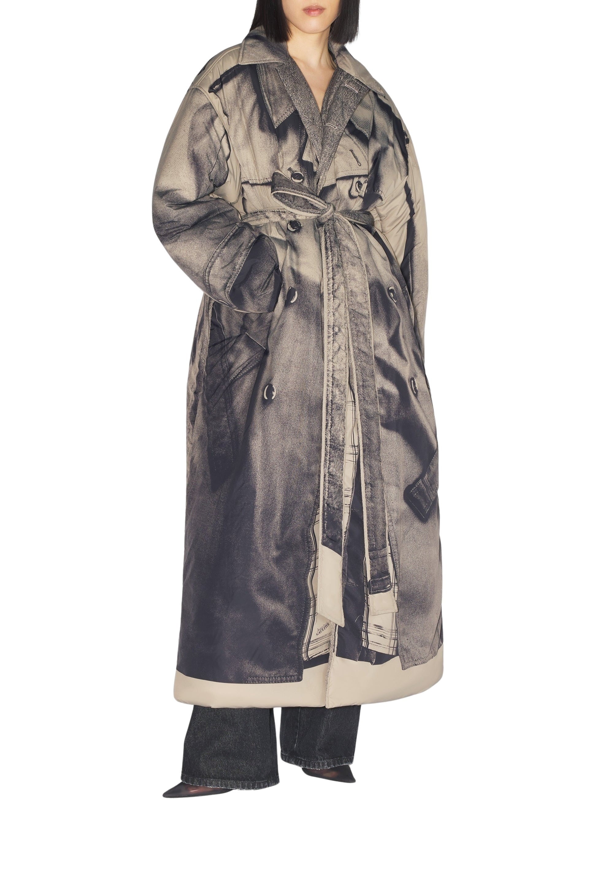 Manteau long imprimé et matelassé - Beige & Black