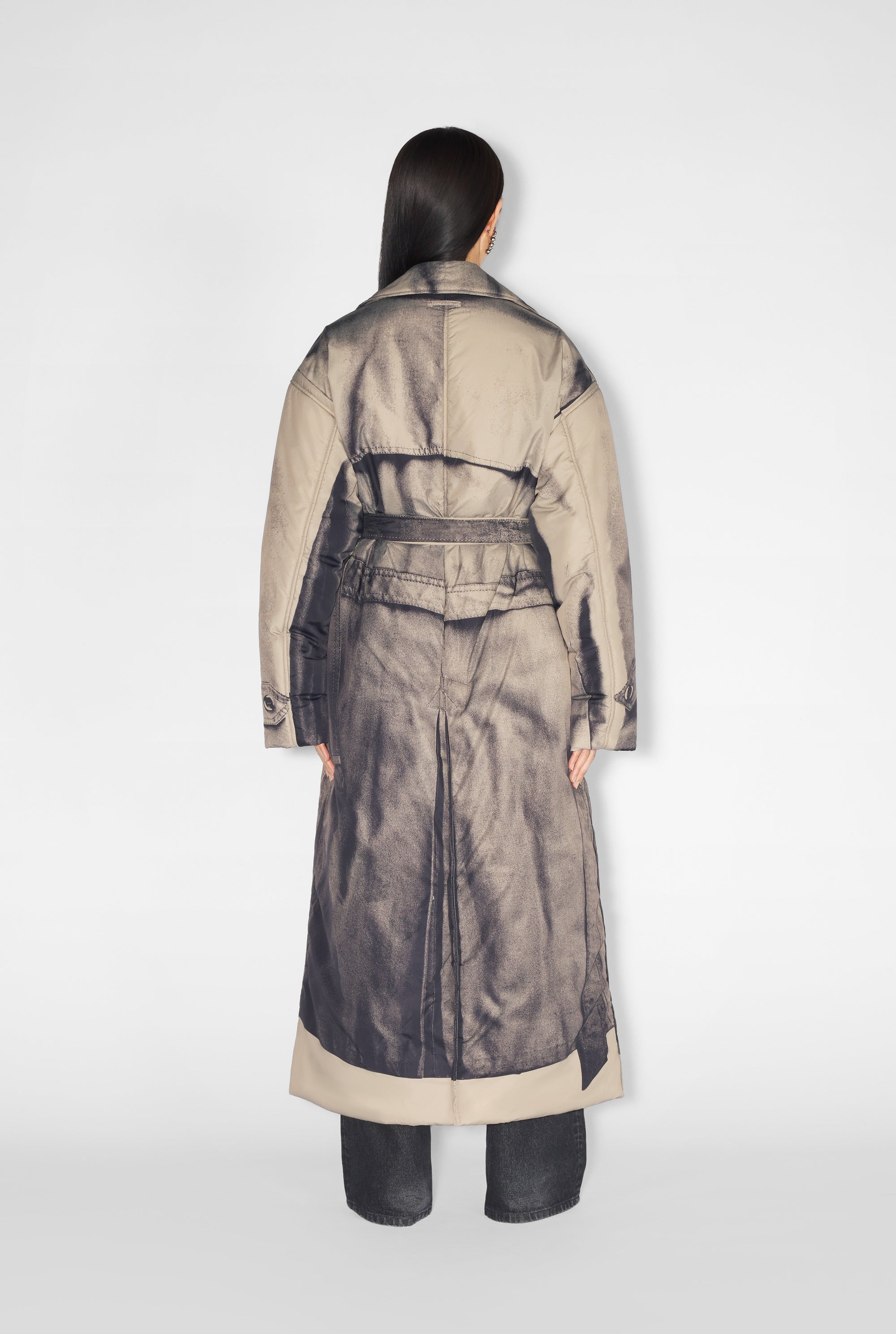 Manteau long imprimé et matelassé - Beige & Black