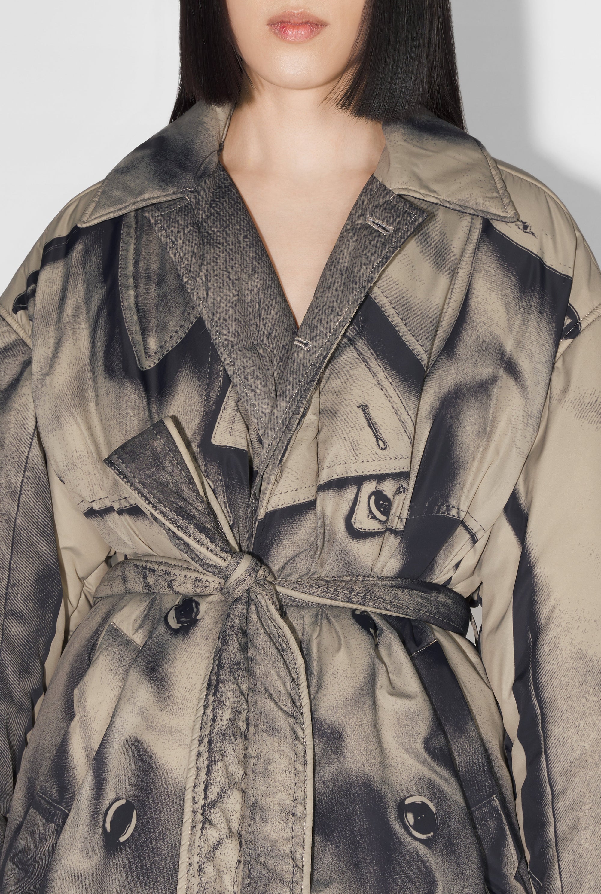 Manteau long imprimé et matelassé - Beige & Black