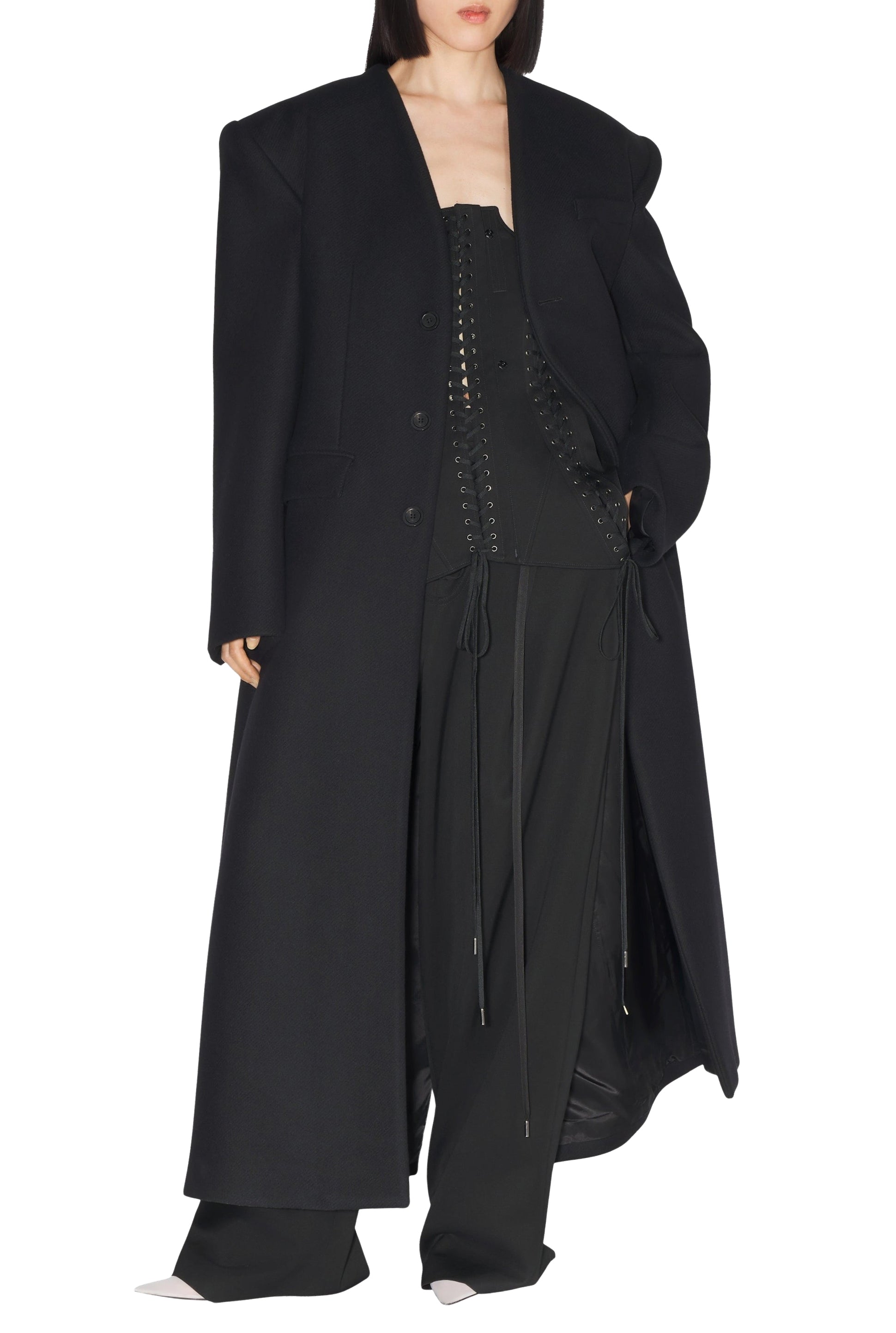 Manteau long en laine - Black & Black