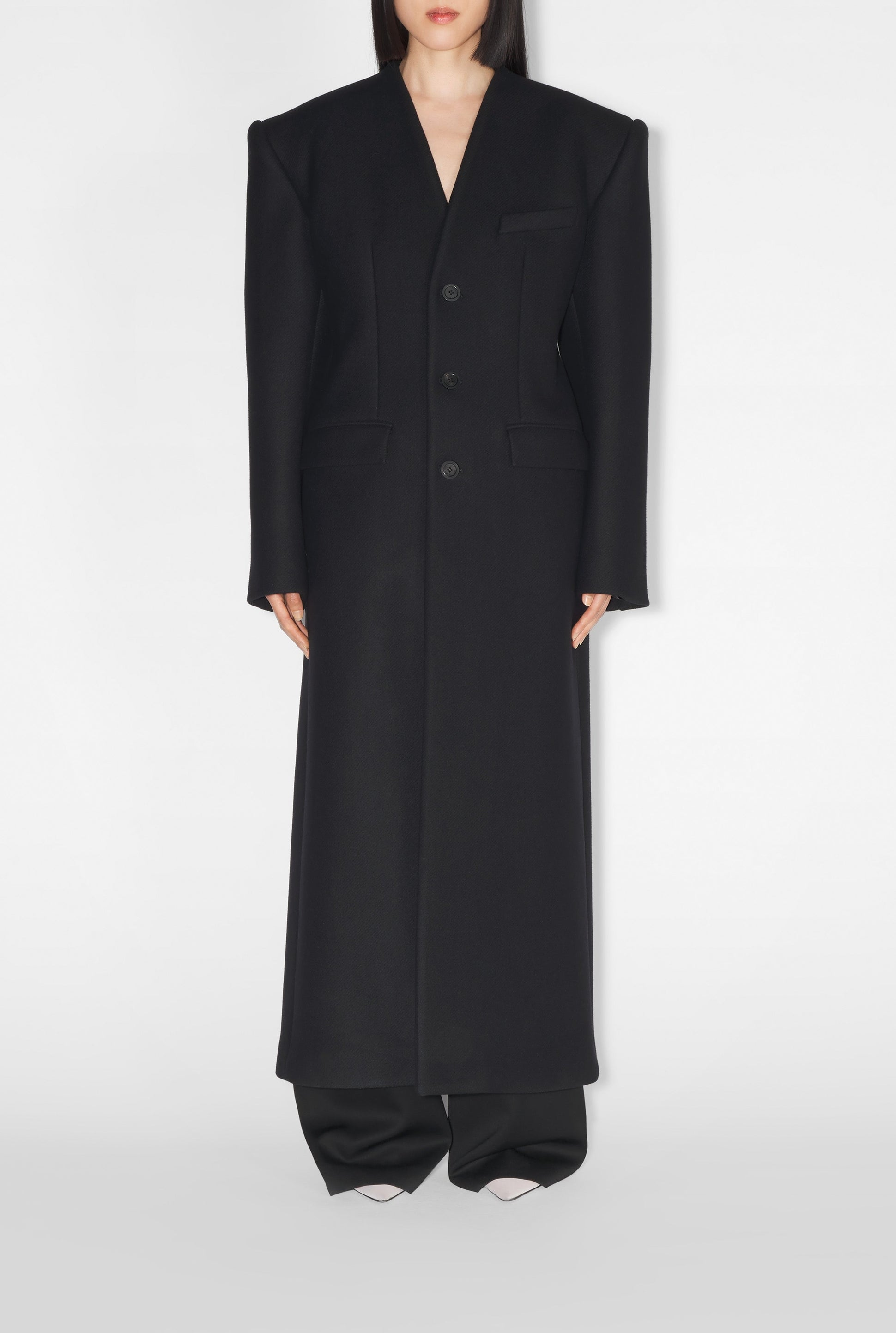 Manteau long en laine - Black & Black