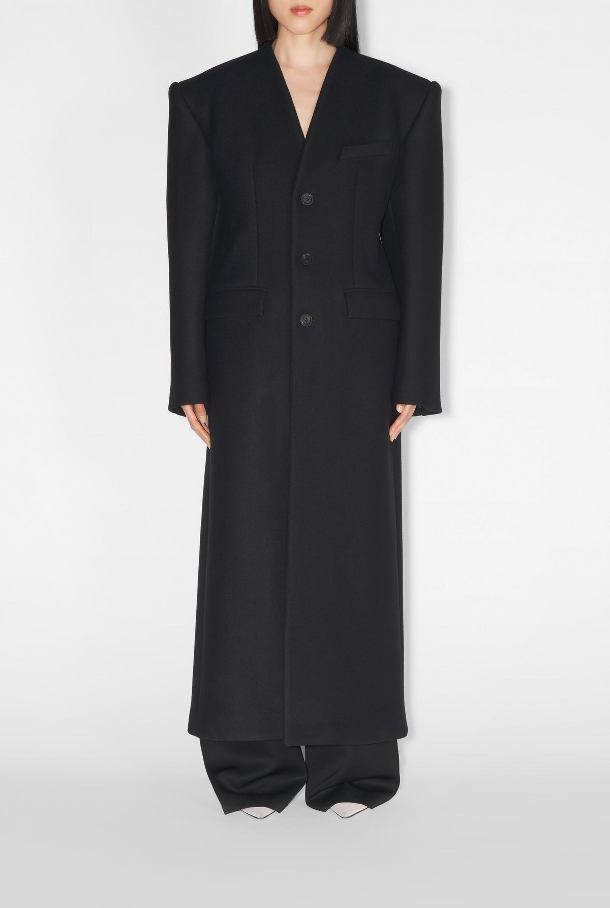 Manteau long en laine - Black & Black