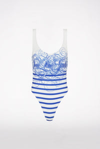 Maillot une pièce marinière imprimé - White & Navy