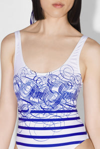 Maillot une pièce marinière imprimé - White & Navy