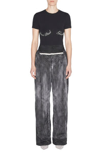 Pantalon à rayures imprimé en satin - Black & White