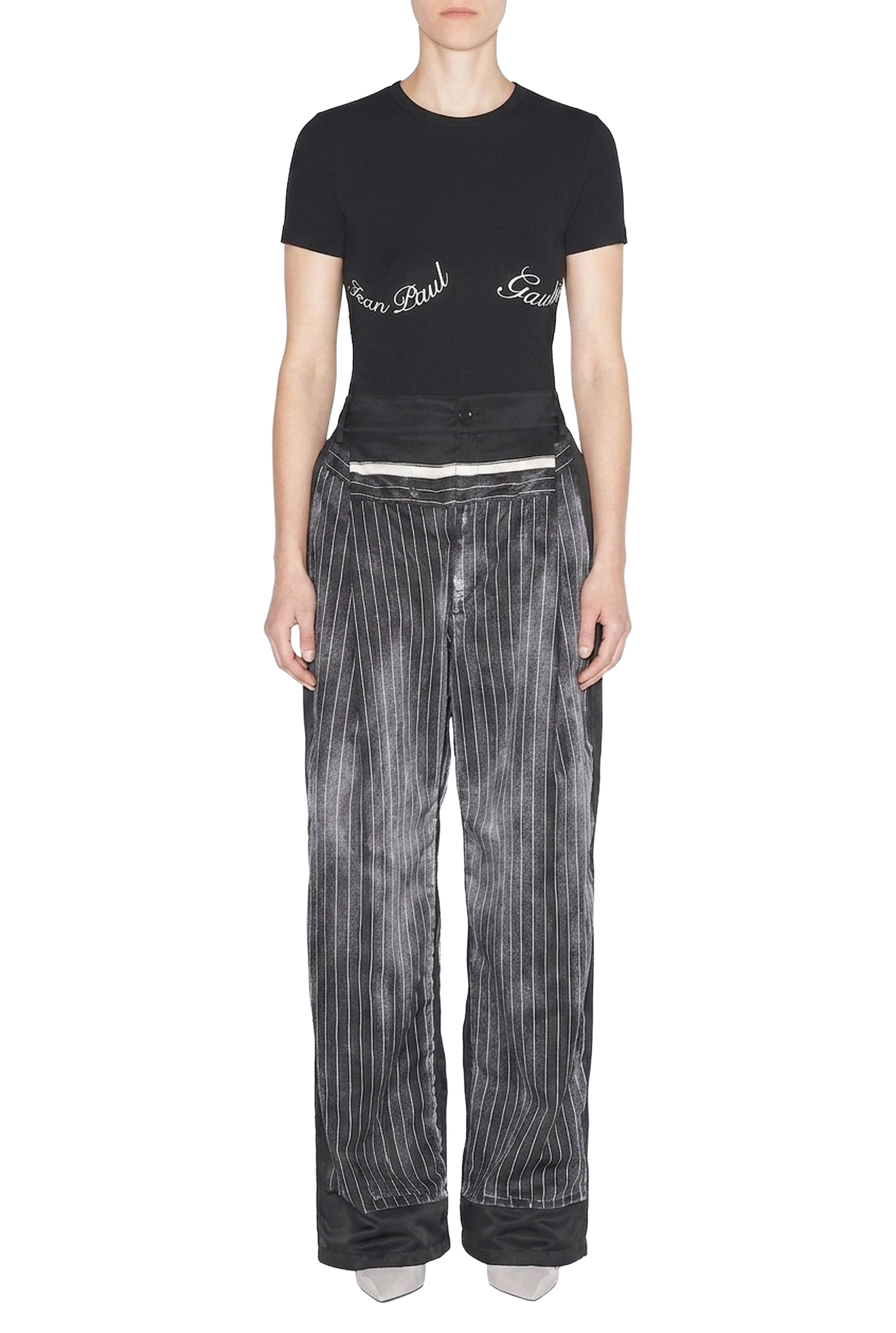 Pantalon à rayures imprimé en satin - Black & White