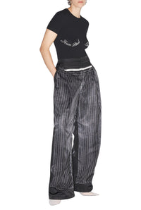 Pantalon à rayures imprimé en satin - Black & White