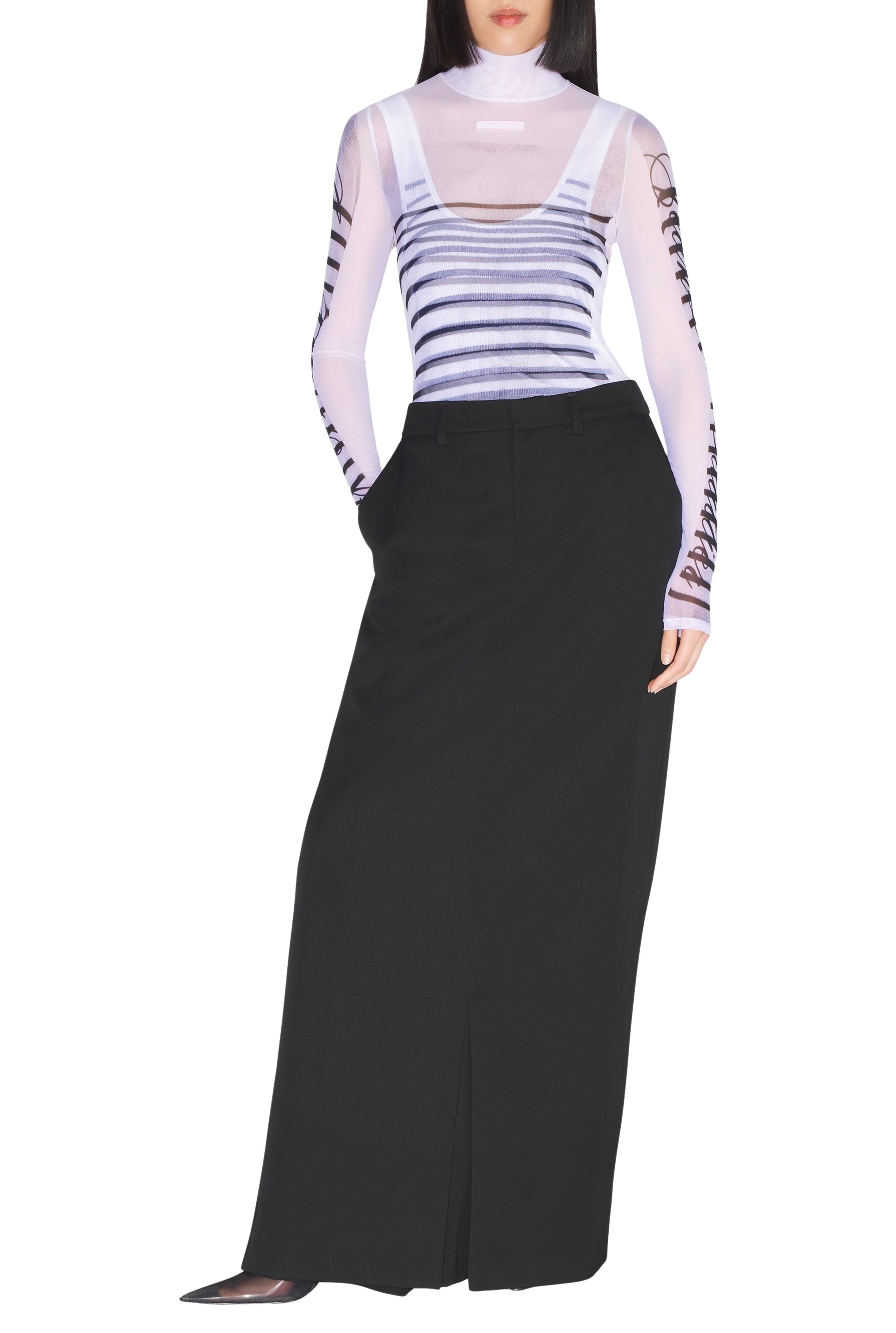 Pantalon avec jupe en laine - Black