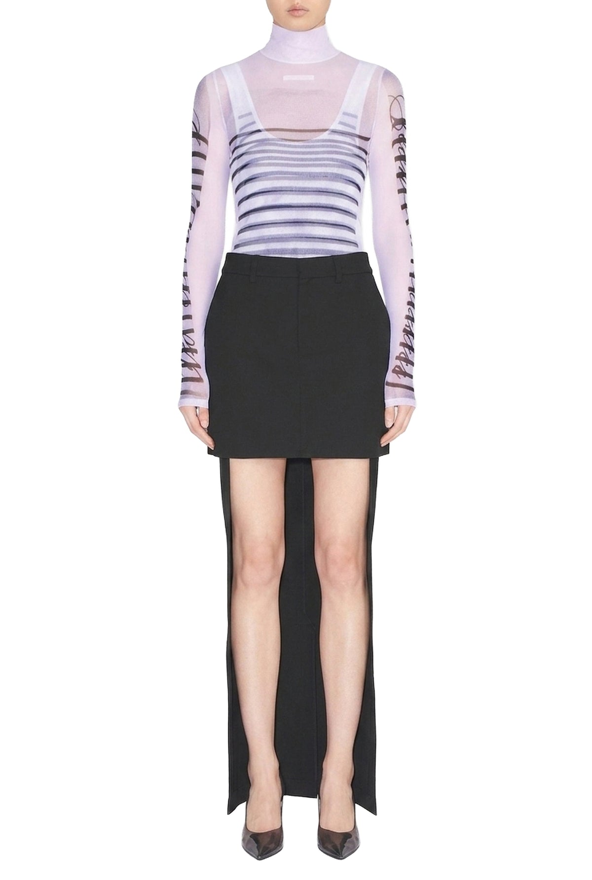 Pantalon avec jupe en laine - Black
