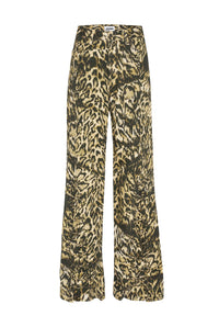 Pantalon à lacets imprimé léopard en denim - Beige & Brown