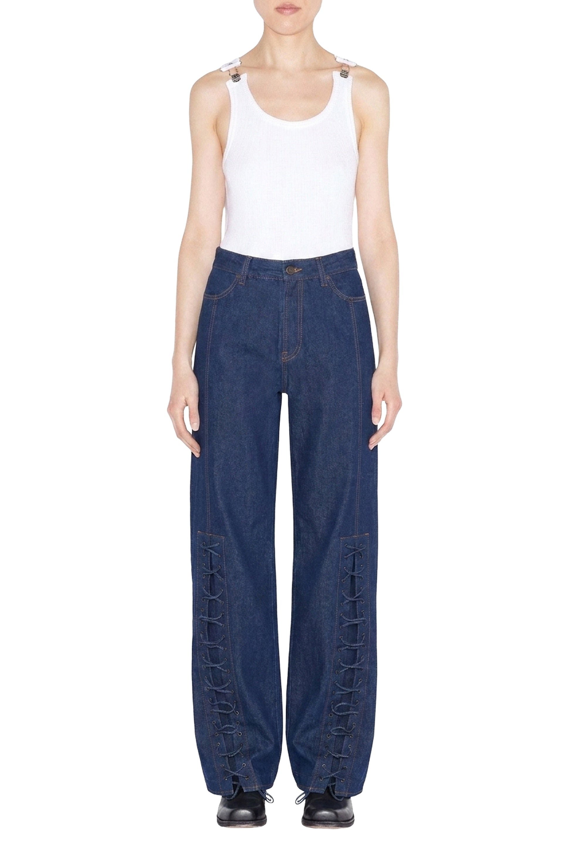 Pantalon à lacets en denim - Indigo