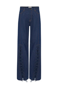 Pantalon à lacets en denim - Indigo