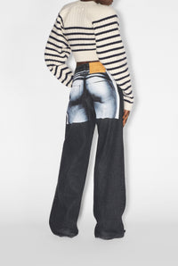 Pantalon imprimé au dos en denim - Vintage Black & White