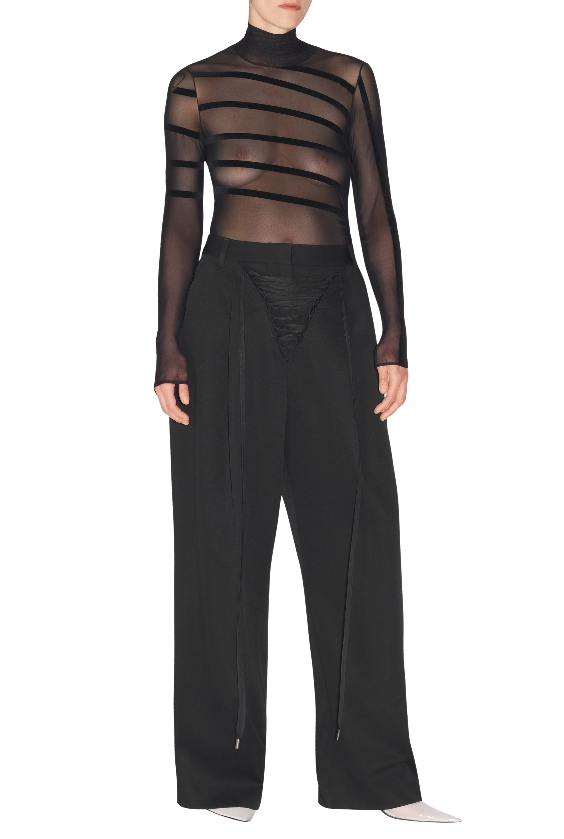 Pantalon à lacets en laine - Black