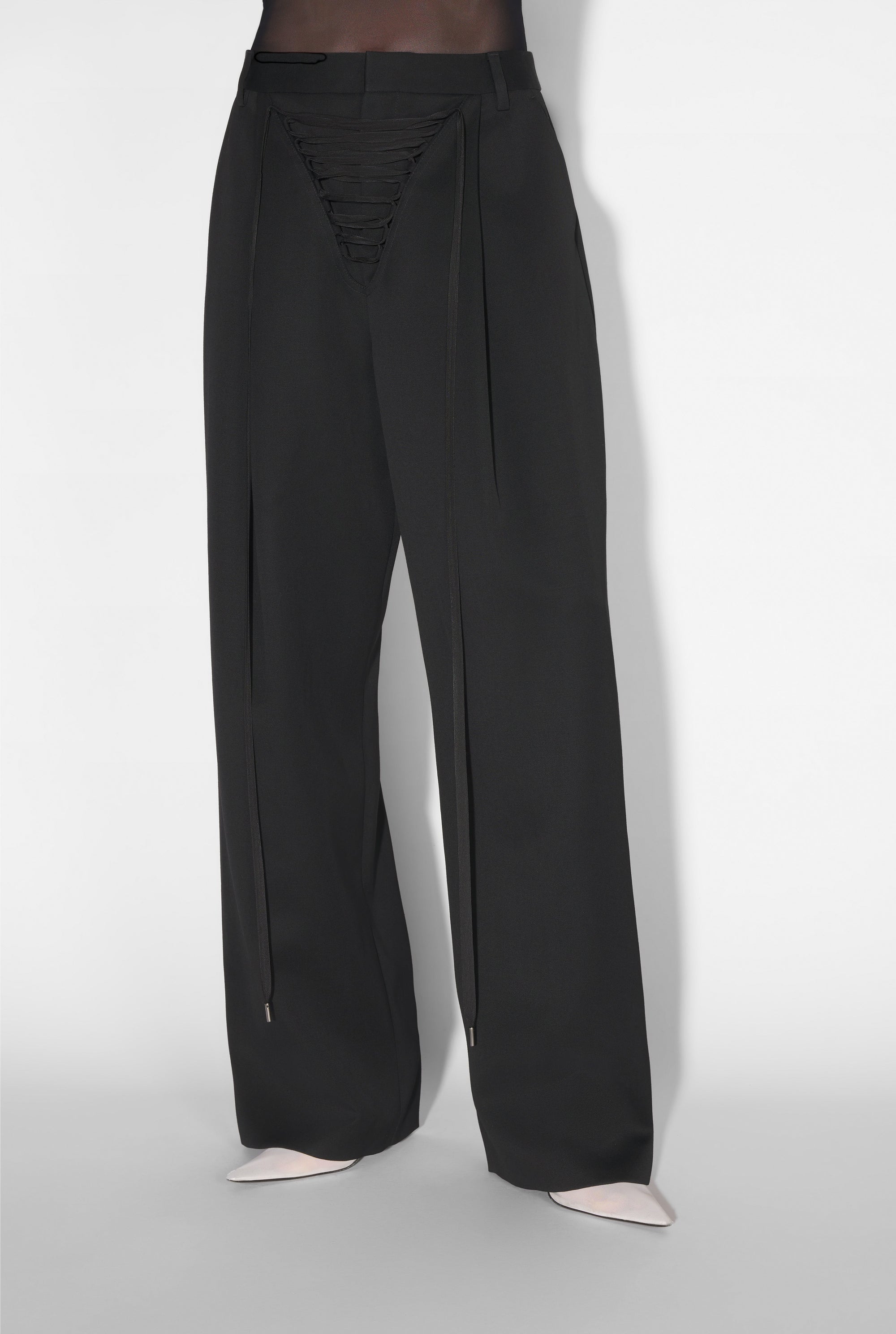 Pantalon à lacets en laine - Black